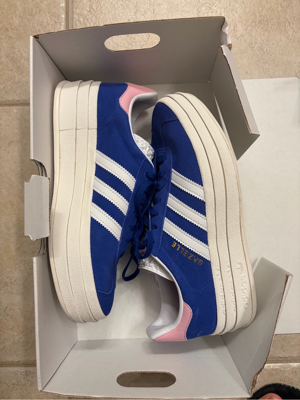 adidas Blue Suede Platform Sneakers with Pink Heel